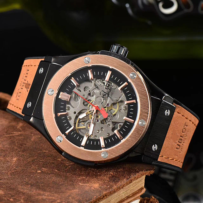 Classic European Atmospheric Round Dial Business Men&amp;amp;#039;s Fully Automatic Hollow Manipulator Watch