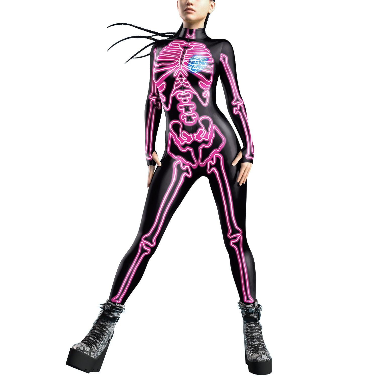 Cross-border Exclusive Supply Source European And American Women&#039;s Clothing Halloween Human Skeleton 3D Digital Printing Tights Women&#039;s Jumpsuit