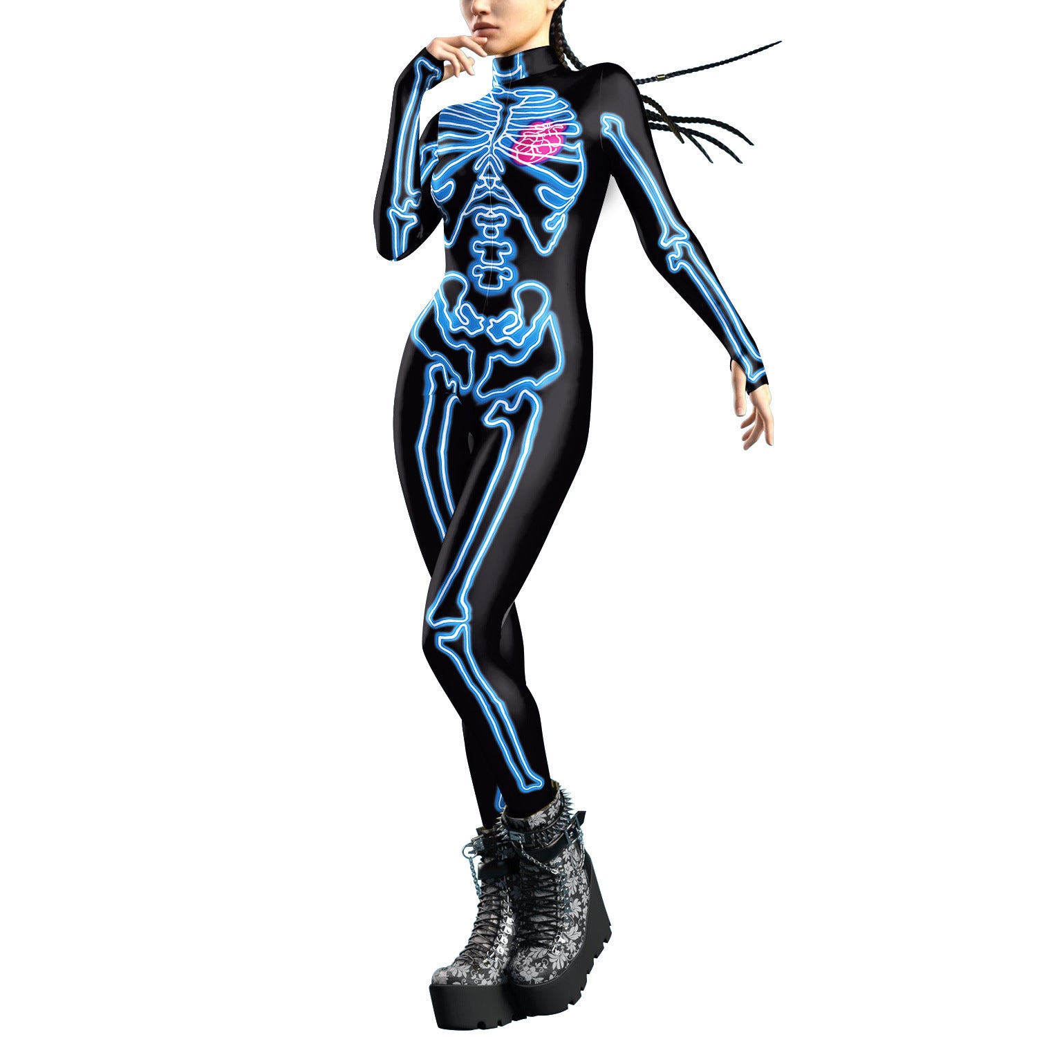 Cross-border Exclusive Supply Source European And American Women&#039;s Clothing Halloween Human Skeleton 3D Digital Printing Tights Women&#039;s Jumpsuit