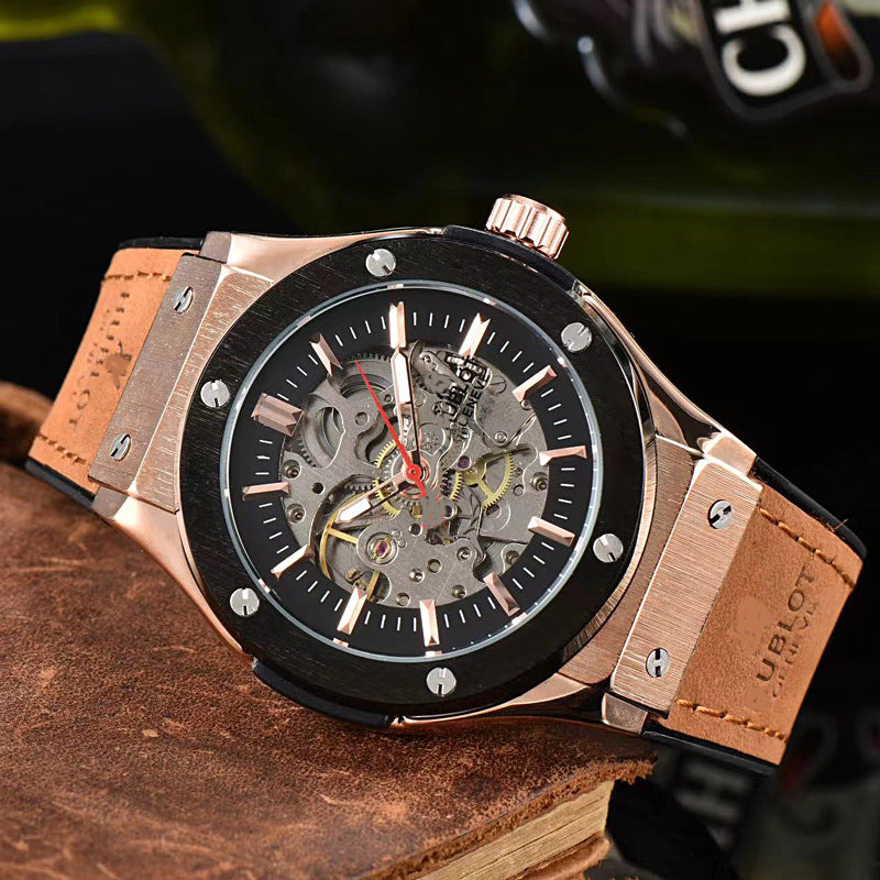 Classic European Atmospheric Round Dial Business Men&amp;amp;#039;s Fully Automatic Hollow Manipulator Watch