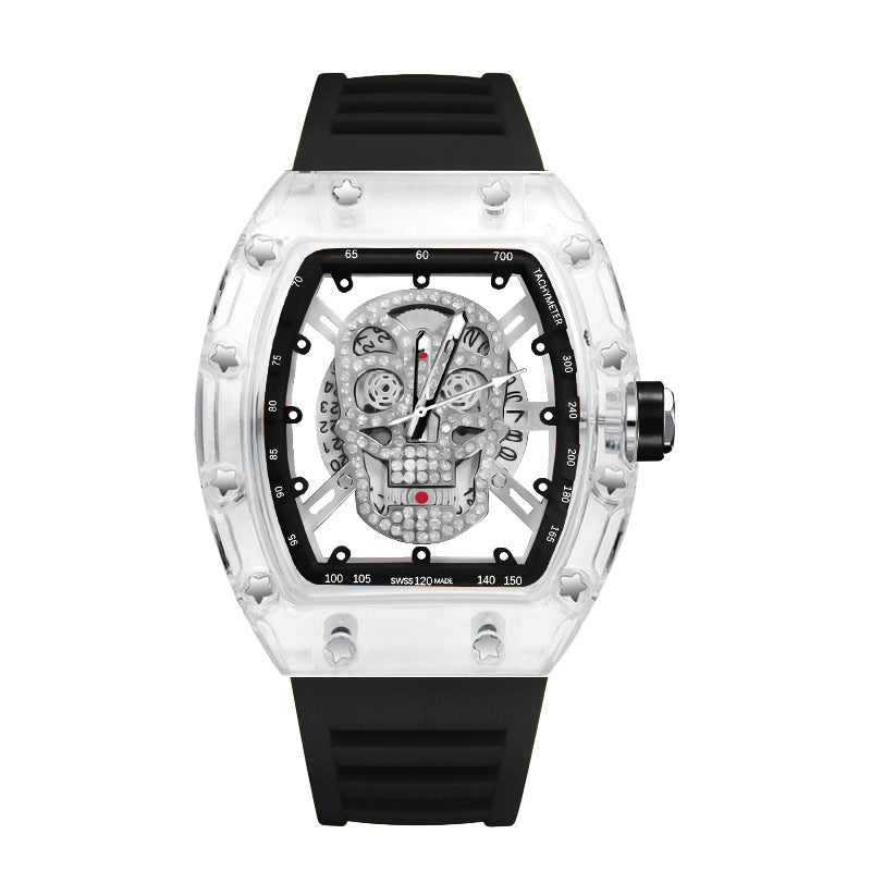 New High-Looking Fashionable Non-Mechanical Transparent Ghost Head Barrel-Shaped Men&#039;s Watch