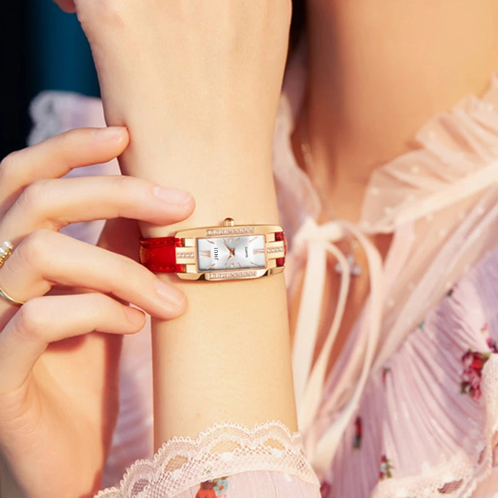 New Elegant Temperament Square Ladies Quartz Watch Korean Personality Small Green Watch Belt Ladies Watch