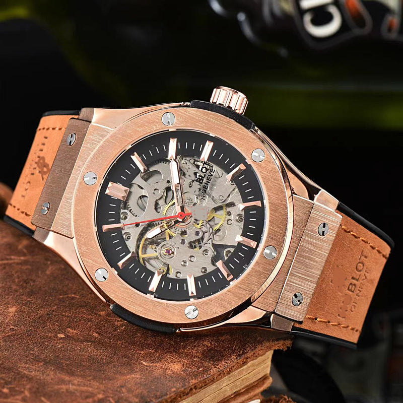 Classic European Atmospheric Round Dial Business Men&amp;amp;#039;s Fully Automatic Hollow Manipulator Watch