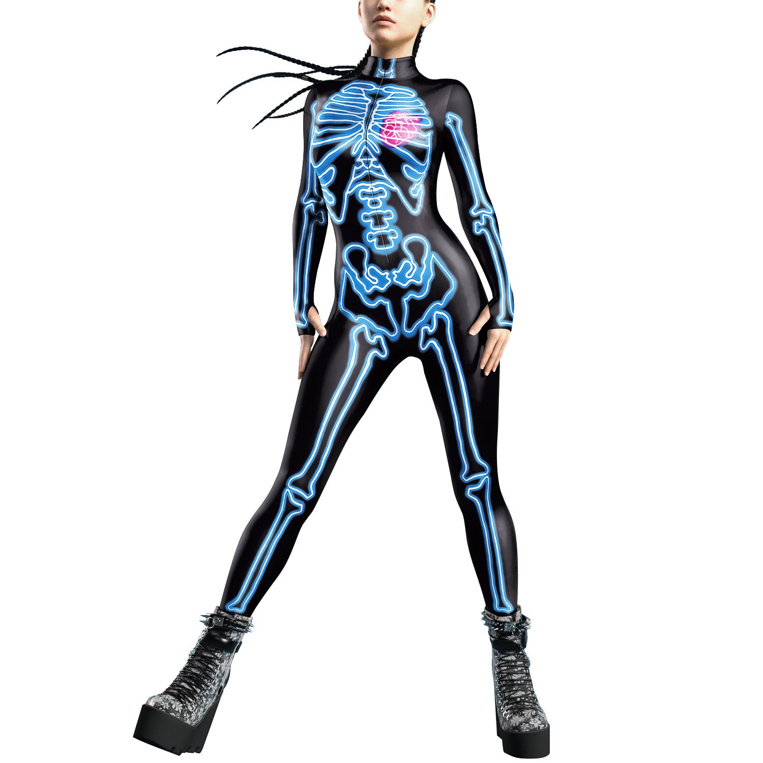 Cross-border Exclusive Supply Source European And American Women&#039;s Clothing Halloween Human Skeleton 3D Digital Printing Tights Women&#039;s Jumpsuit